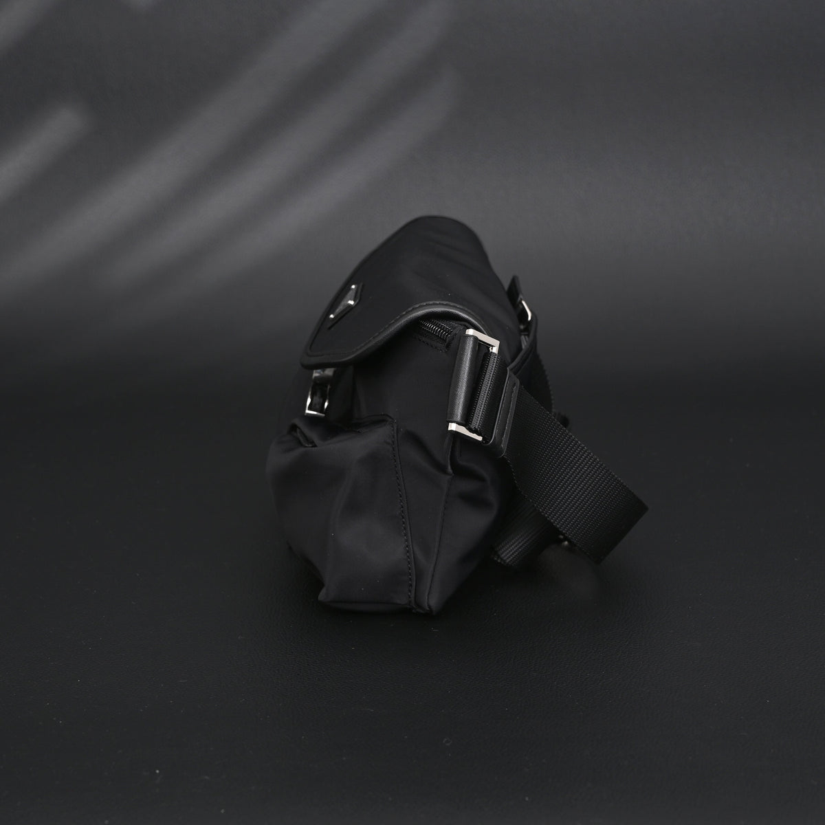 Prada Nylon Black Belt Bag with Silver Logo